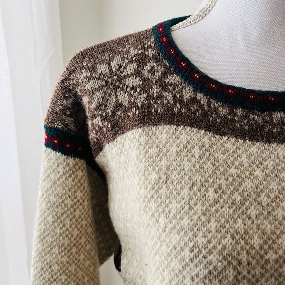 L.L. Bean *!00% Pure Wool* Beige & Brown Knitted Cozy Sweater - Womens Size XL - Picture 3 of 10